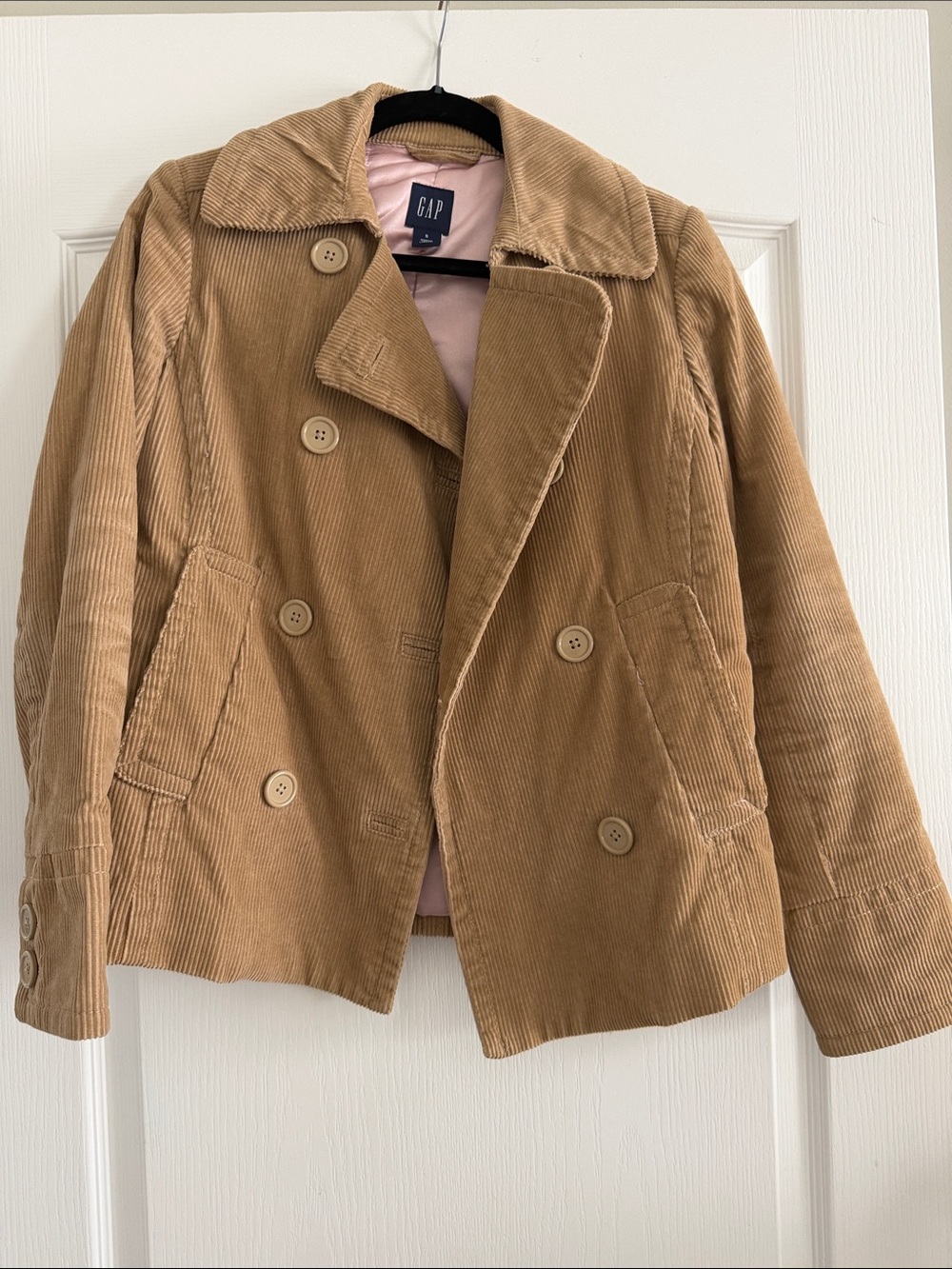 GAP Women's Camel Corduroy Double-Breasted Pea Coat